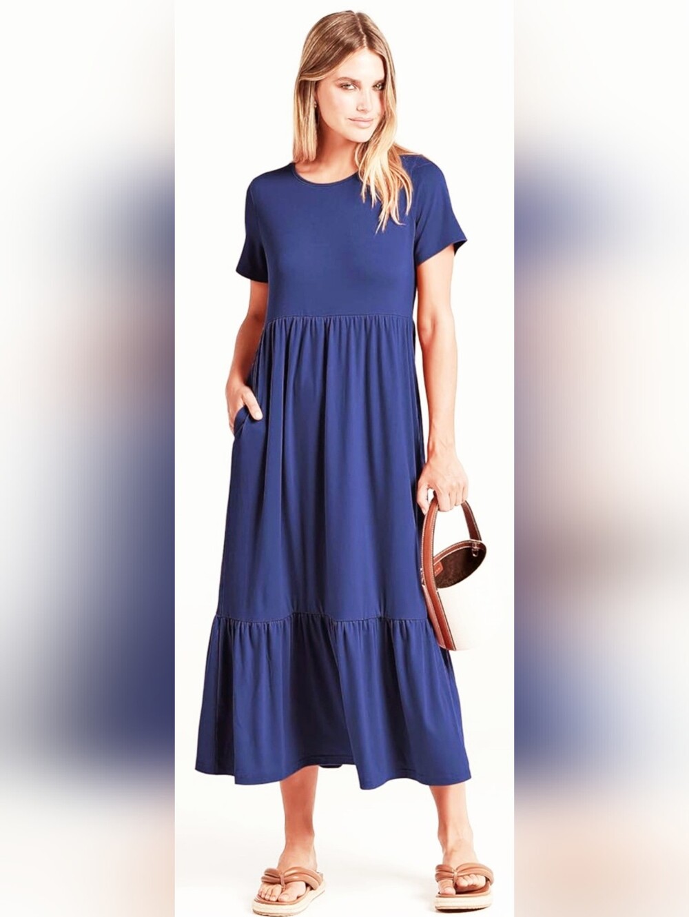 Women's Navy Short-Sleeve Maxi Dress